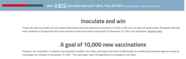 The live update on the amount of people who have gotten vaccinated as a consequence of the Austrian vaccination lottery. Image: Burgenland State Government
