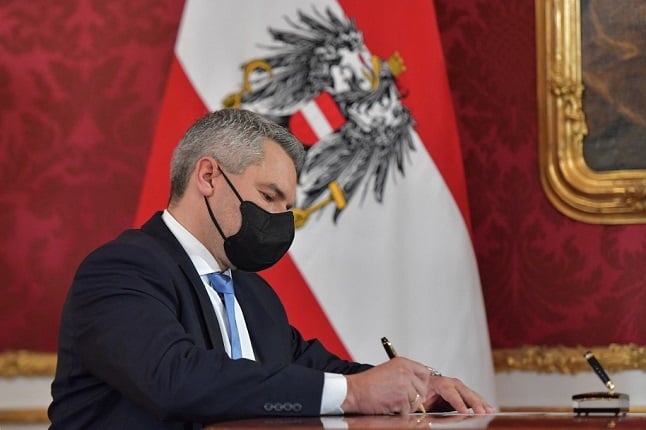 Austrian Chancellor Karl Nehammer  (Photo by JOE KLAMAR / AFP)